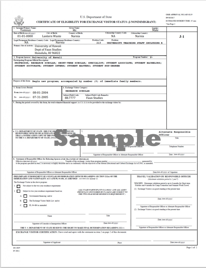 DS 2019 Form – Visa J1 | Du Hoc Blue Bell